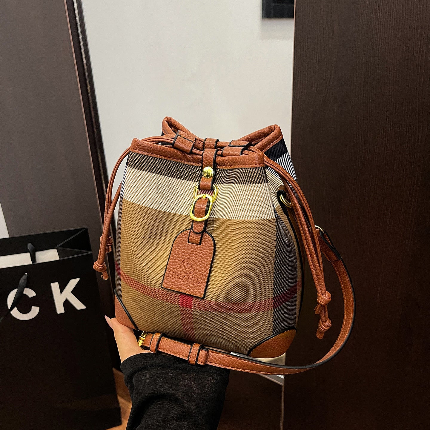 Women's Check Pattern Texture Practical Large Capacity Bags