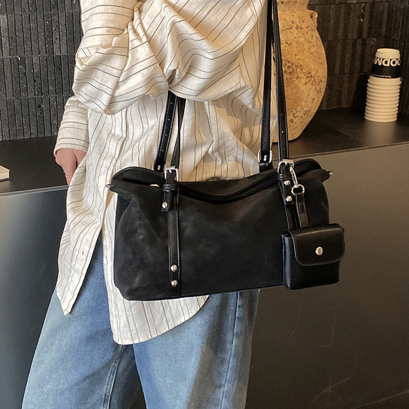 Women's Suede Pillow Matte Stitching Underarm Large Tote Bag