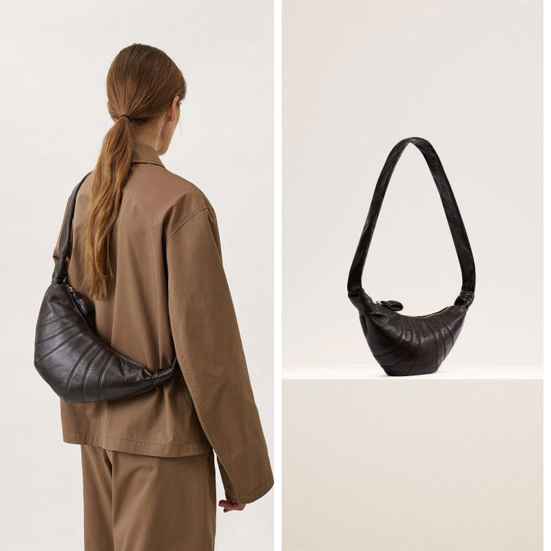 Women's Layer Cowhide Croissant Korean Style Design Women's Messenger Bag