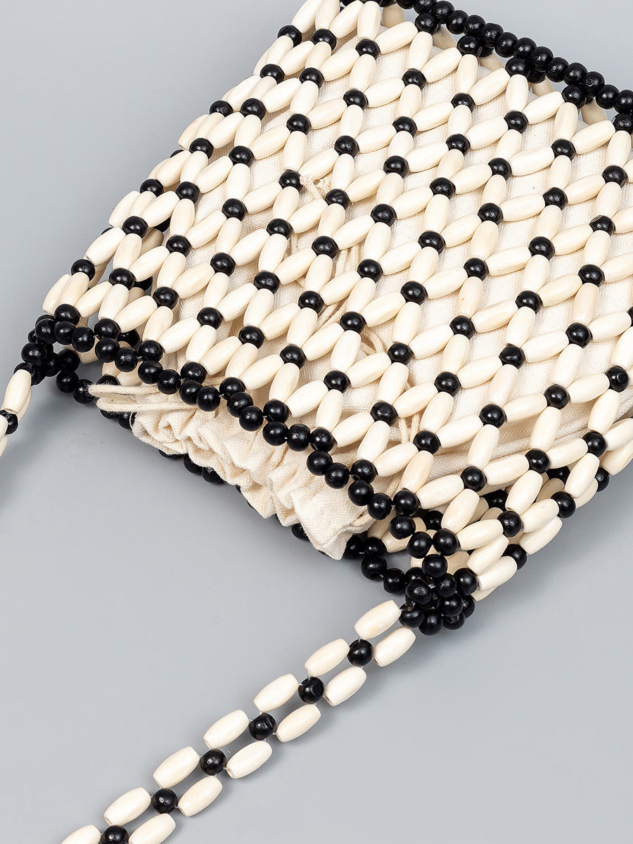 Women's Seaside Beach Vacation With Wooden Beads Decoration Women's Shoulder Bag