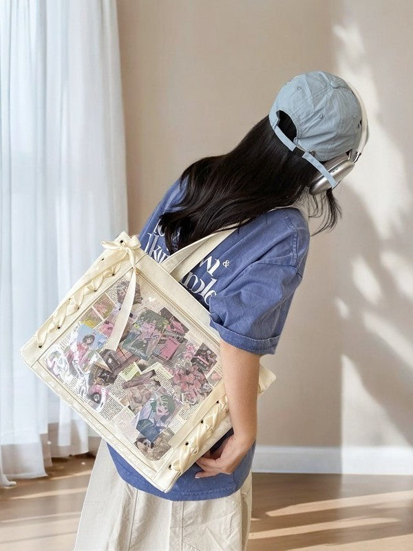 All Red Silk Ribbon Cartoon Female Large Capacity Totes Bow Tote Bag