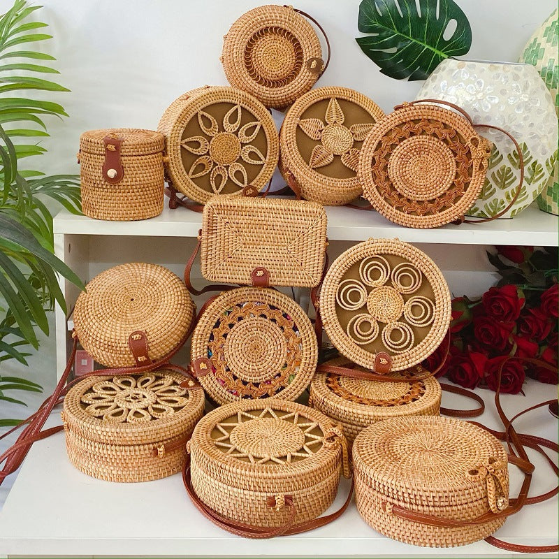 Women's Vietnam Rattan Straw Woven Portable Mori Style Basket Fan Women's Shoulder Bag