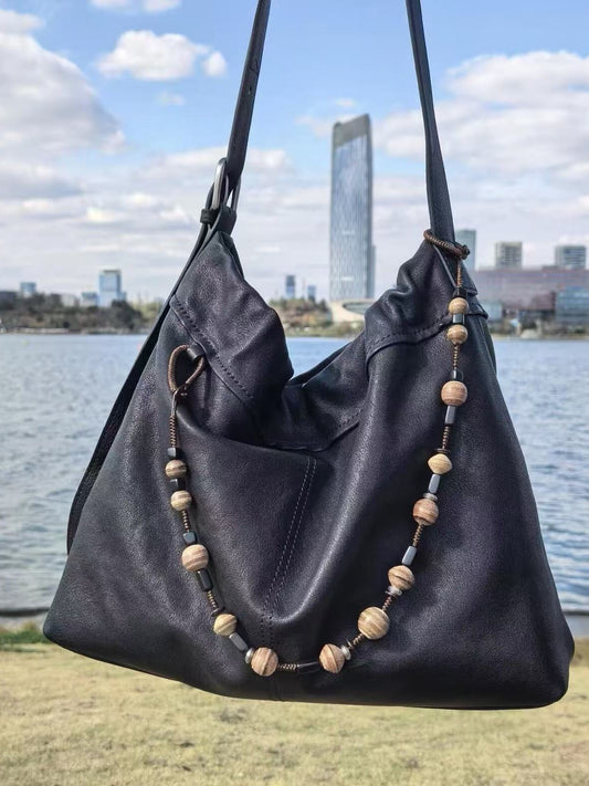 Women's Vegetable Tanned Sheepskin Hobo Large Capacity Garbage Commuter Tote Bag