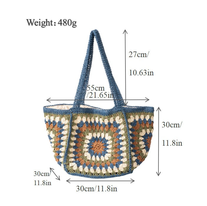 Women's Rhombus Plaid Straw High Sense Hand-woven Large Capacity Totes Bags
