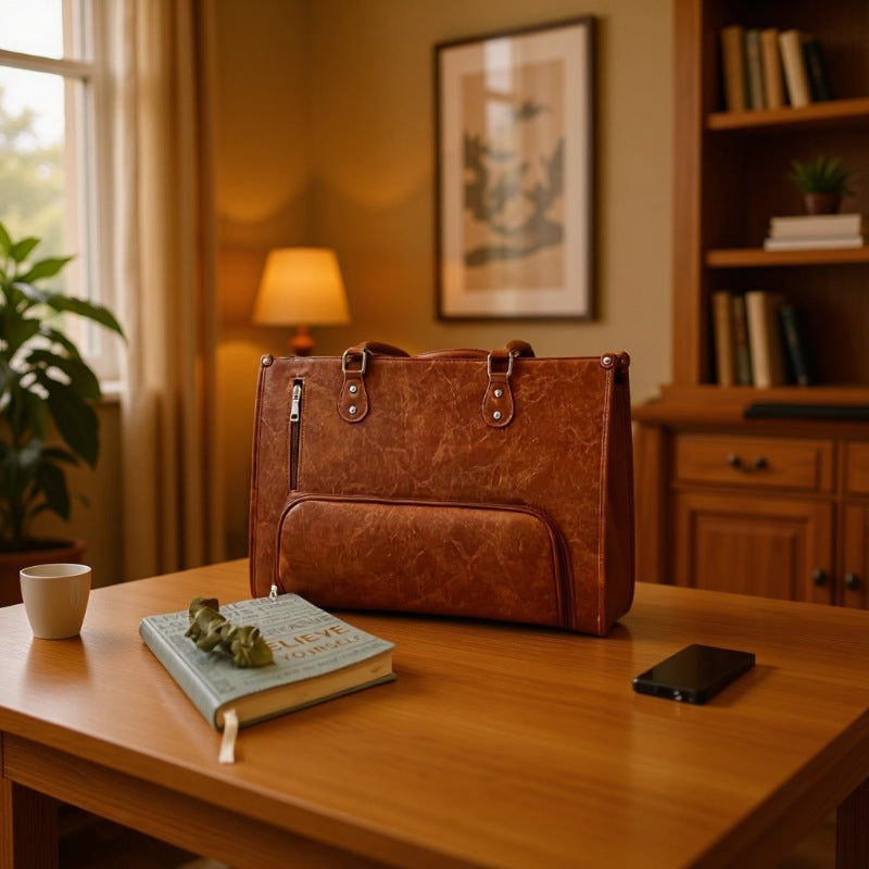 Leather Lunch Portable Insulated Computer Compartment Women's Messenger Bag