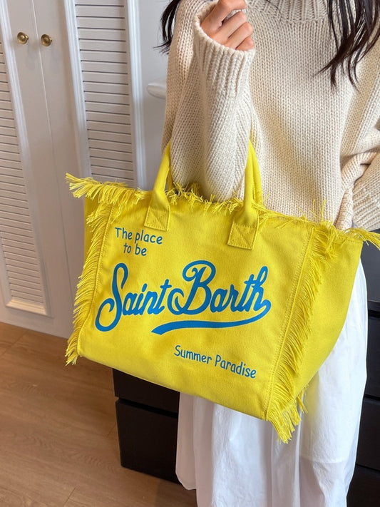 Beach Large Capacity Commuter Handmade Tassel Denim Tote Bag