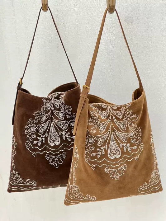 Women's Embroidered Matte Leather Lazy Relaxed Feeling Bags