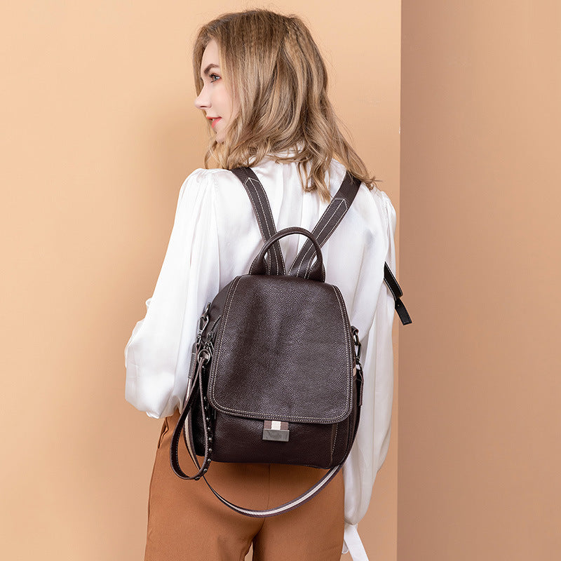 Women's Fashion Korean Large Capacity Soft Leather Backpacks