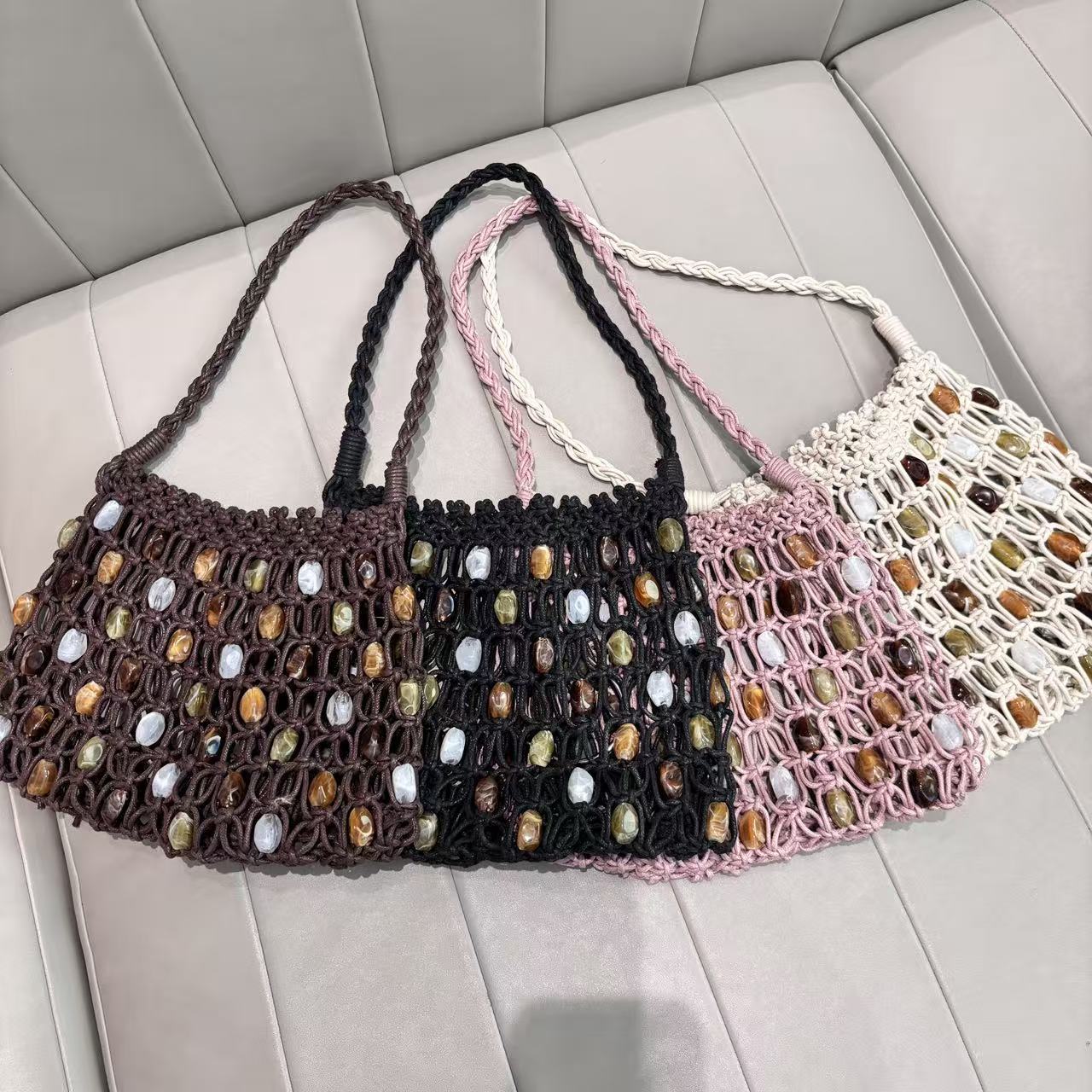 Hand-woven Acrylic Wax Rope Summer Hollow Mesh Beach Women's Handbag