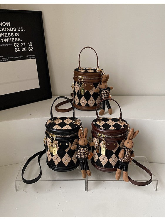 Women's Niche Portable Round Fashion Plaid Contrast Color Super Shoulder Bags