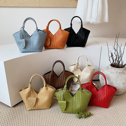 Women's Niche Texture Large Capacity Simple Woven Vegetable Tote Bag