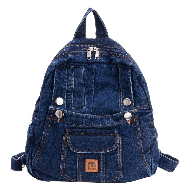 Washed Denim Korean Style Large Capacity Retro Backpacks
