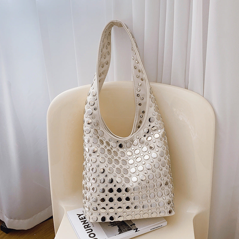 Beautiful Women's Underarm Punk Rivet Inlaid Tote Bag