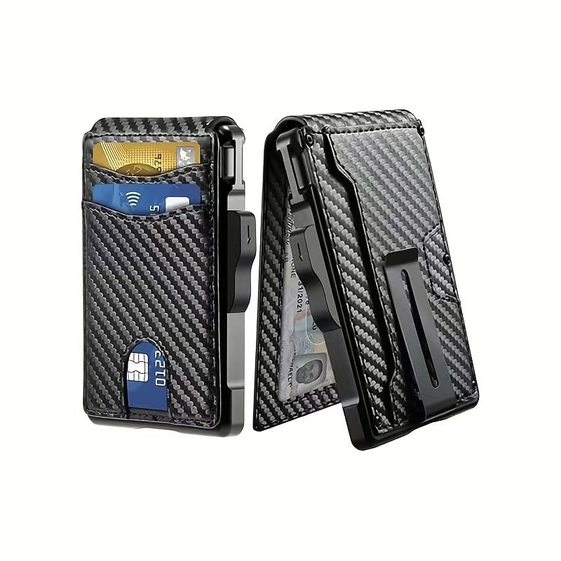Men's Leather Metal Automatic Pinball Credit Business Card Holder