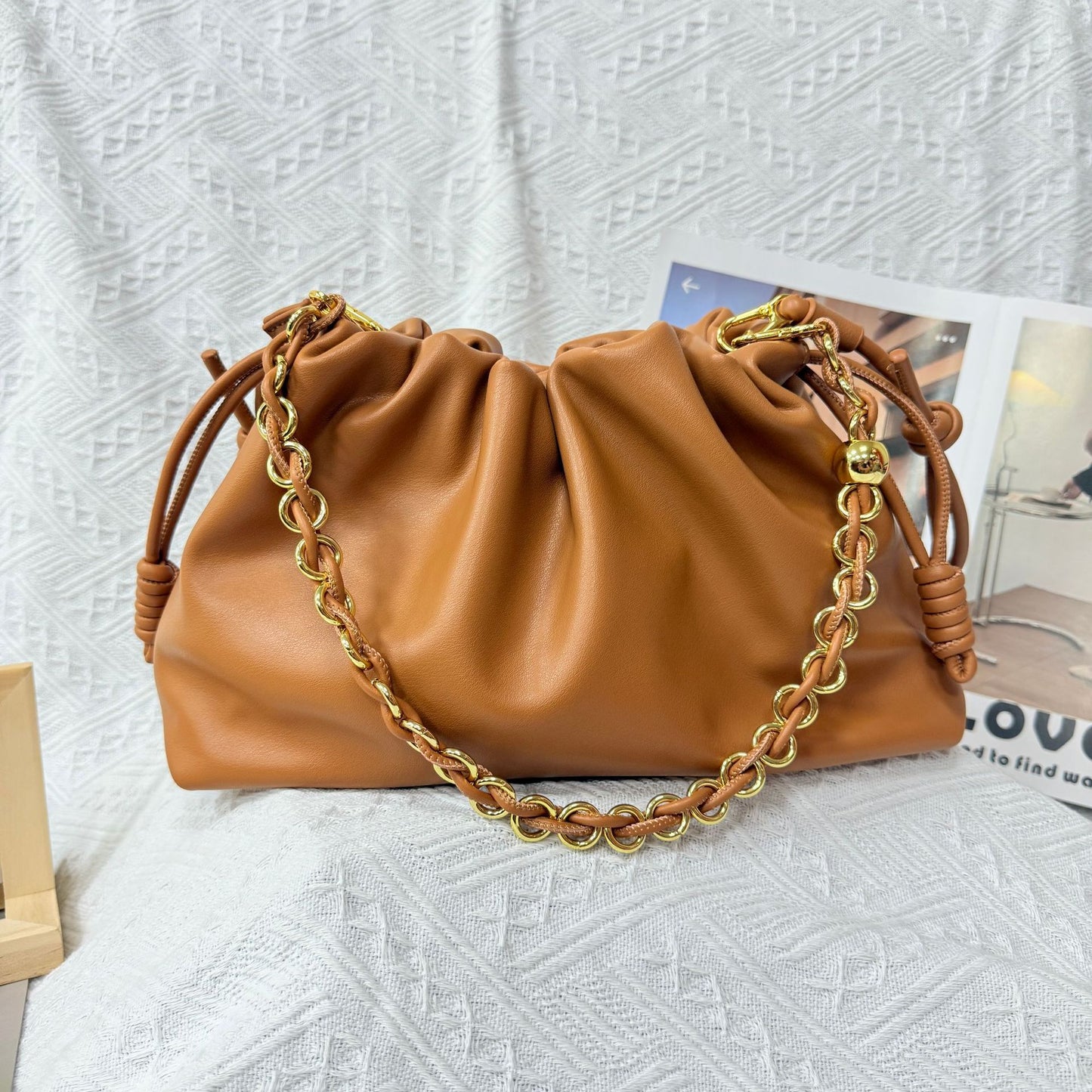 Women's Drawstring Cloud Soft Leather Lucky Large Women's Handbag