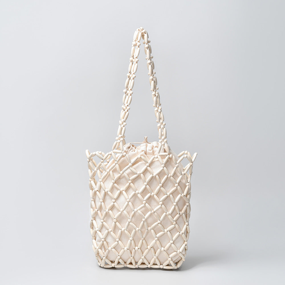 Women's Large Capacity Hand-woven Leisure Portable Seaside Beach Vacation With Wooden Women's Shoulder Bag