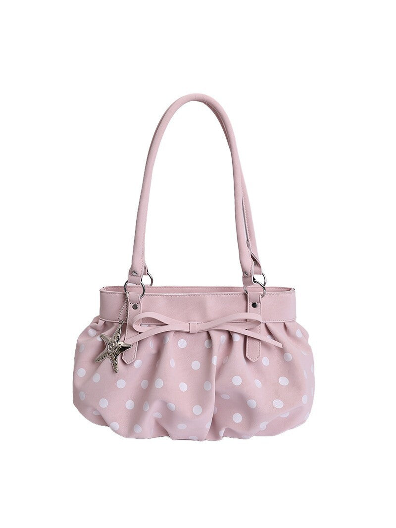 Women's Spring Korean Style Polka Dot Pleated Commute Shoulder Bags