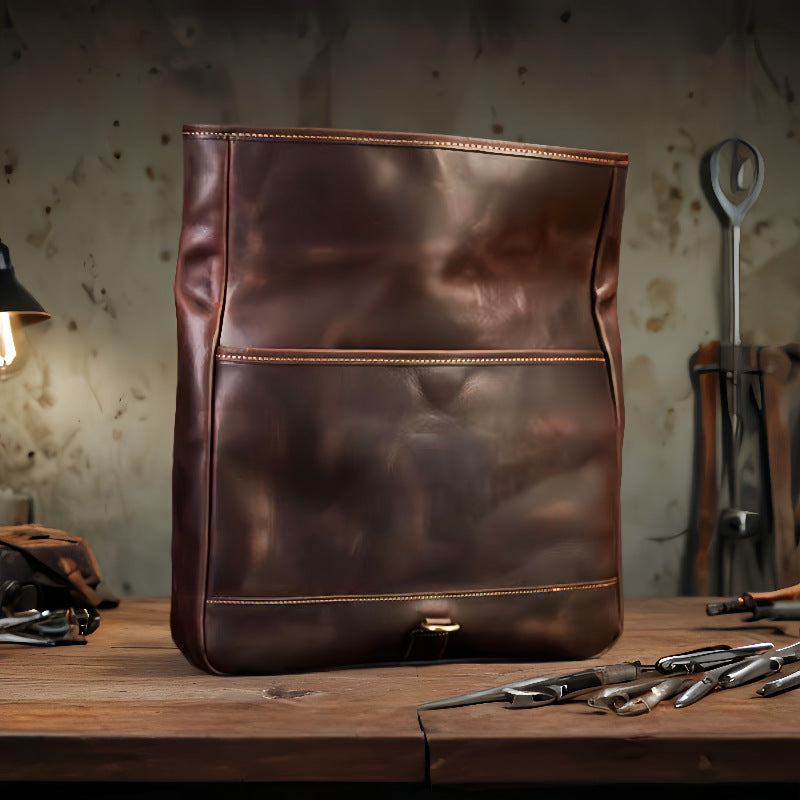 Men's Folding Cover Top Layer Cowhide Leather Portable Trendy Crazy Horse Men's Messenger Bag