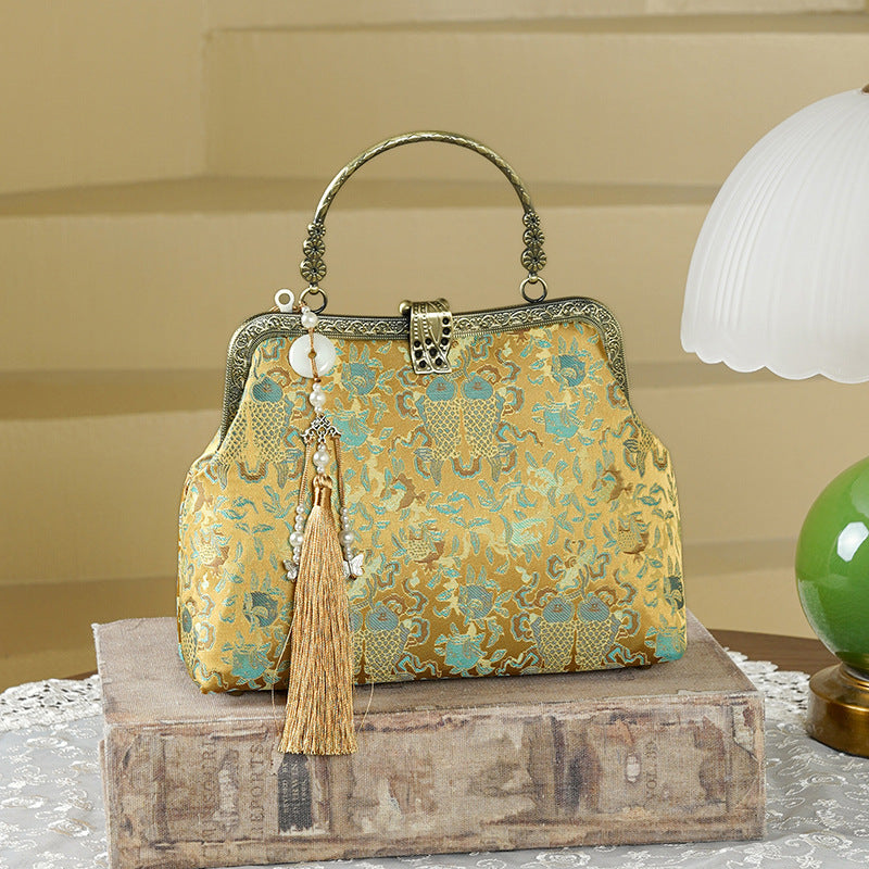 Pursuing Dream Jacquard Brocade National Style Cheongsam Tassel Small Square Bags