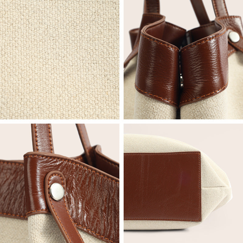 Women's Top Layer Cowhide Portable Commuter Large Capacity Bat Tote Bag