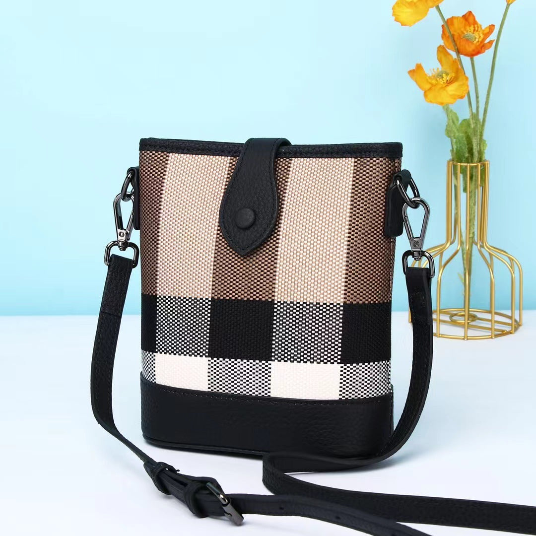 Fashion Hemp Cotton With Leather Mini High-grade Western Mobile Phone Bag