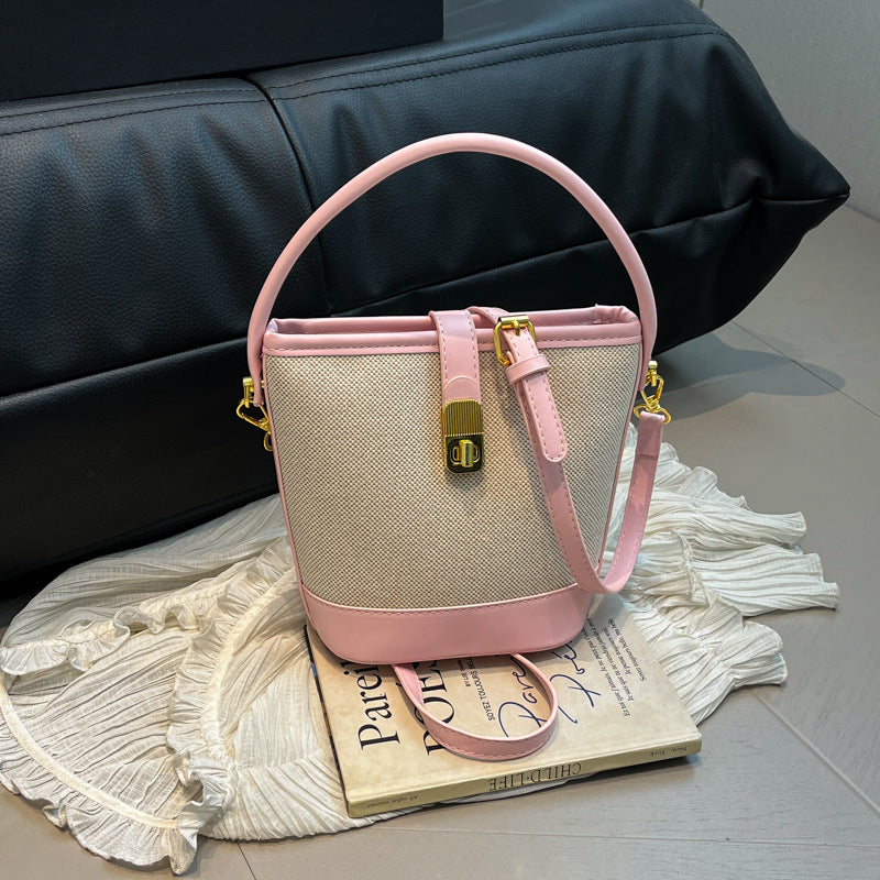 Women's Niche Retro High-grade Versatile Stitching Bucket Bag