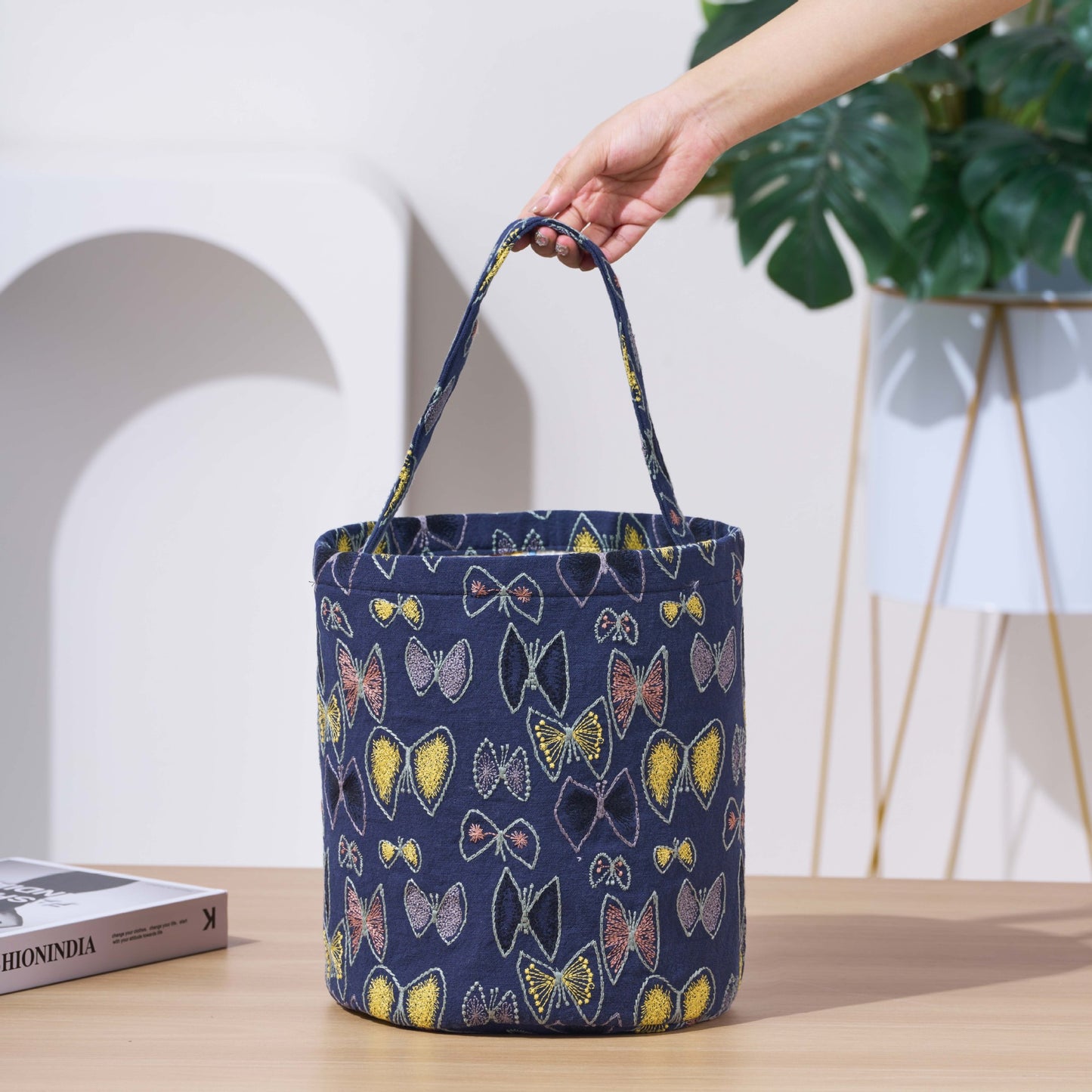 Check Cotton Linen For Going Out Simple Large Handbags