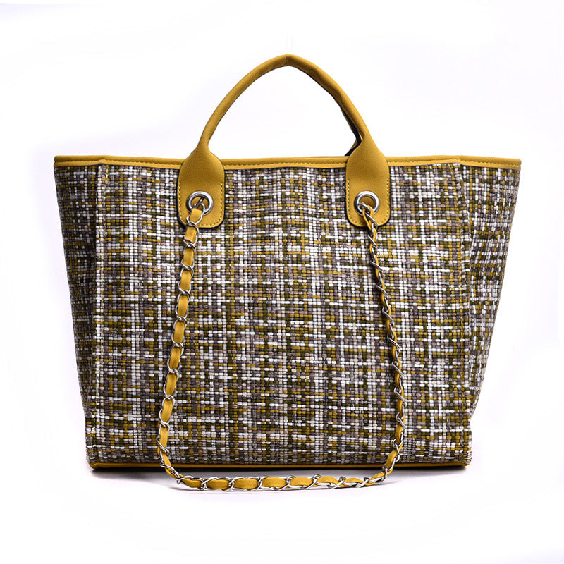 Women's Korean Fashion Plaid Contrast Color Chain Bucket Bags