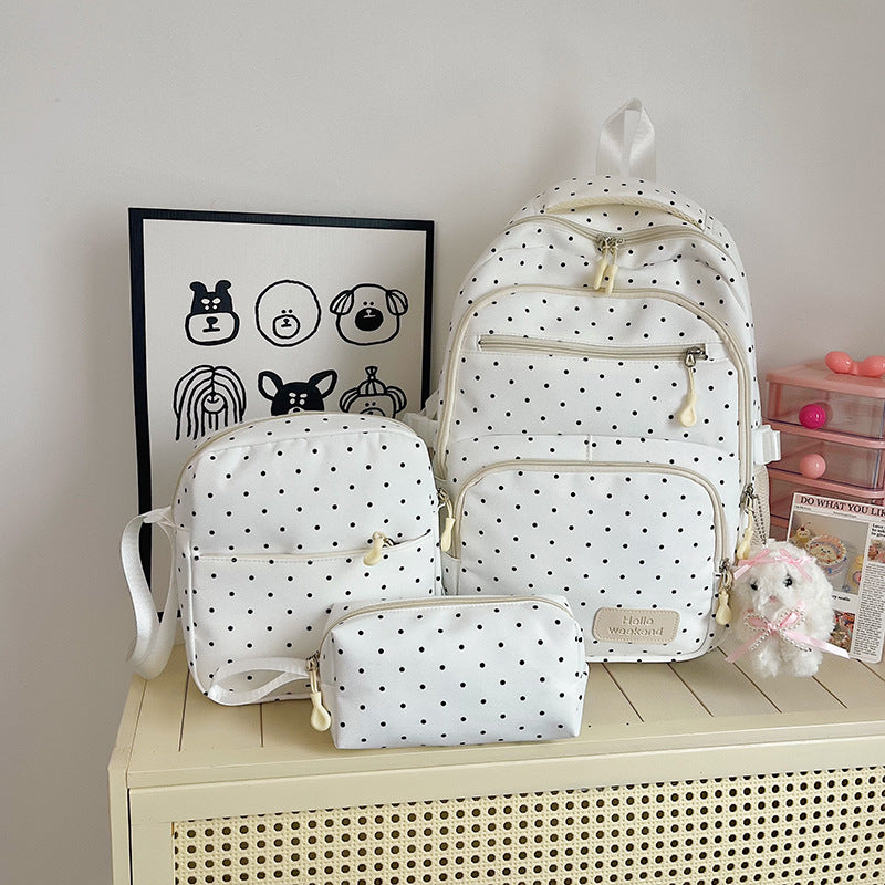 Junior High Cute Refreshing Polka Dot Large Leisure Backpack