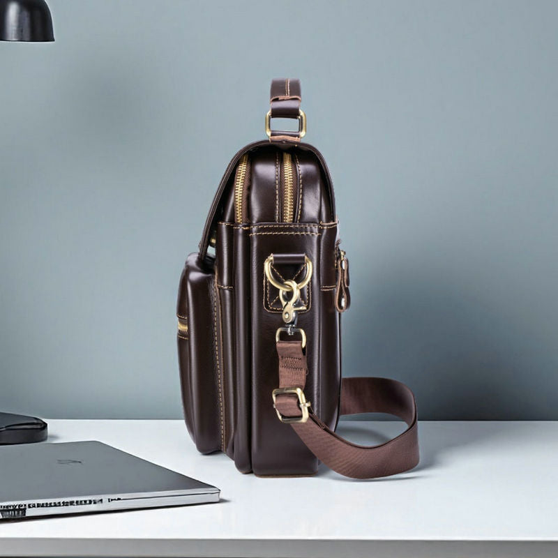 Men's First Layer Leather Vertical Business Bags