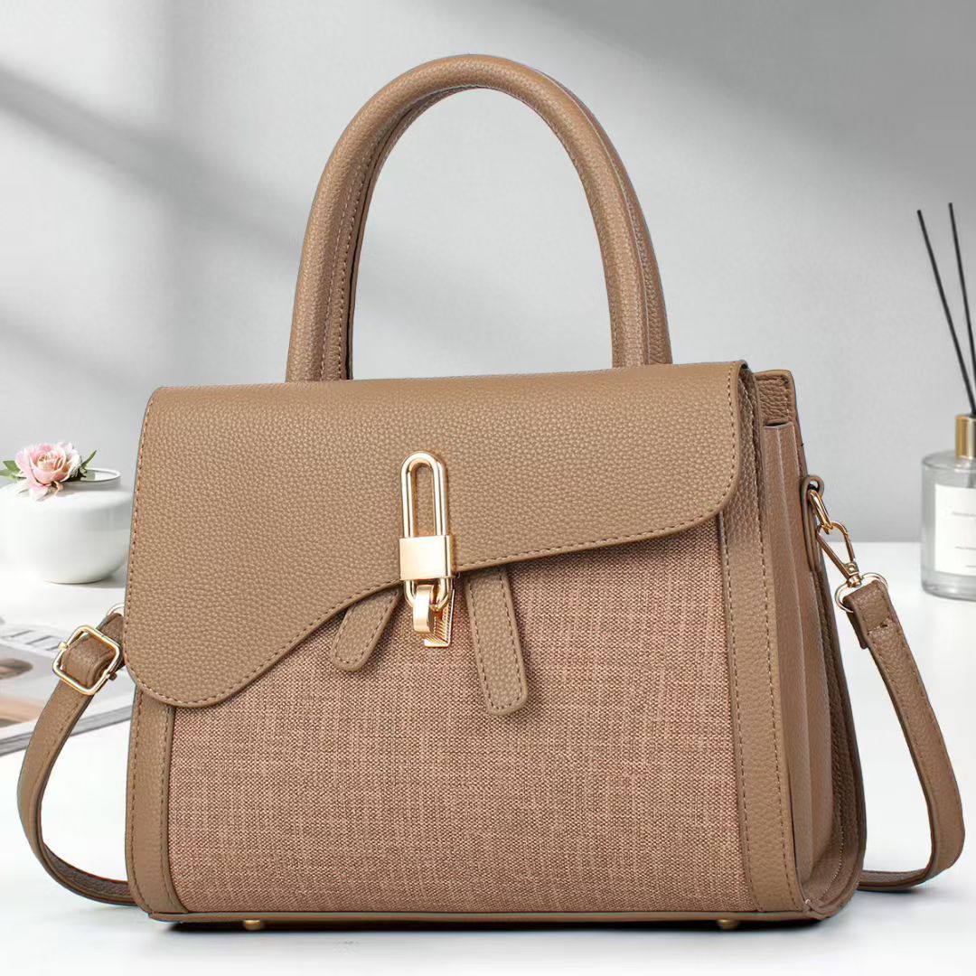 Women's High-grade Lychee Pattern Retro Patchwork Fabric Commuter Women's Handbag