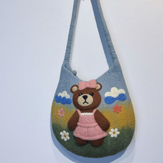 Little Bear Cartoon Nepal Wool Felt Women's Messenger Bag