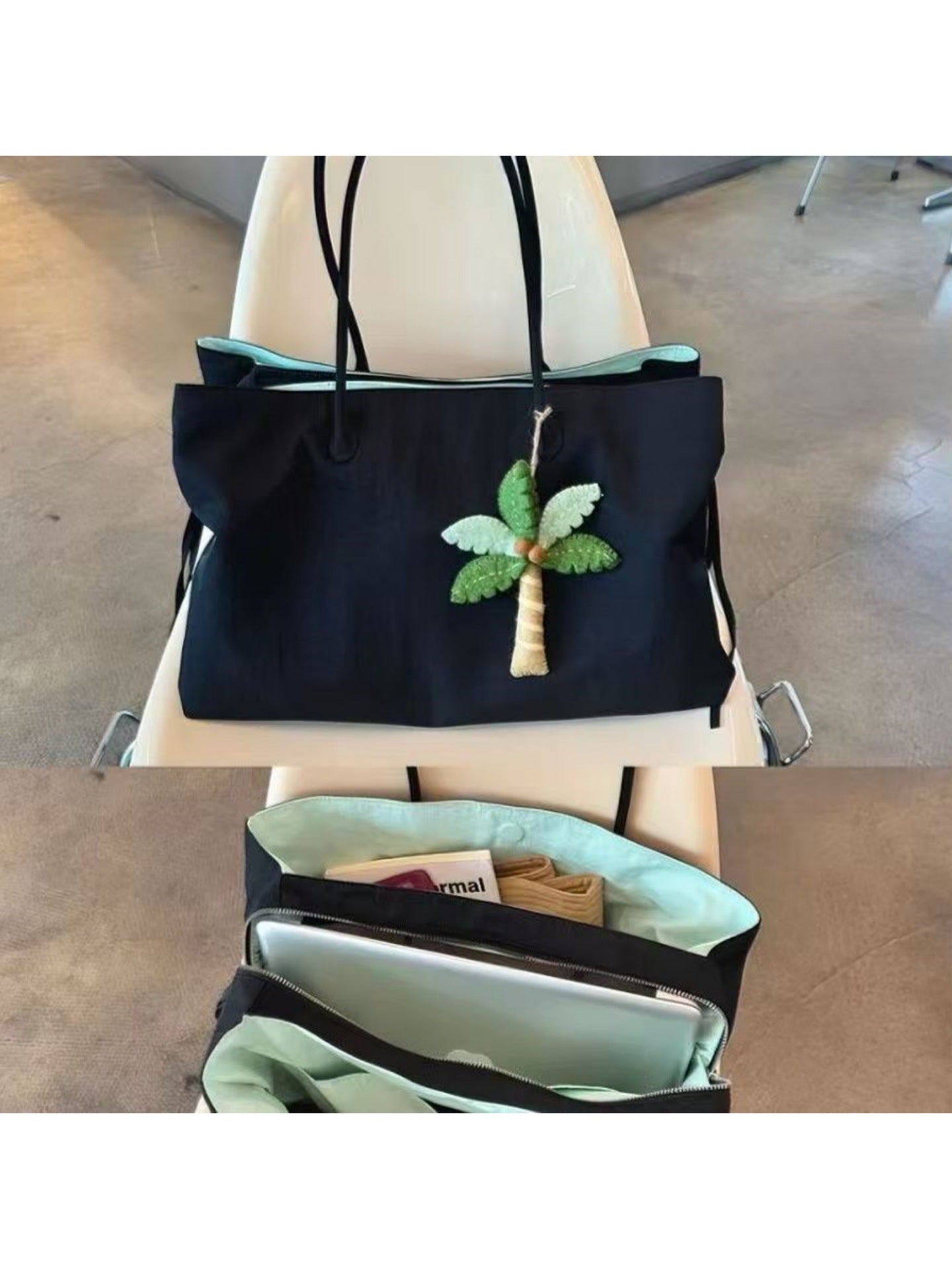 Niche Contrast Color Lightweight Nylon Large Tote Bag