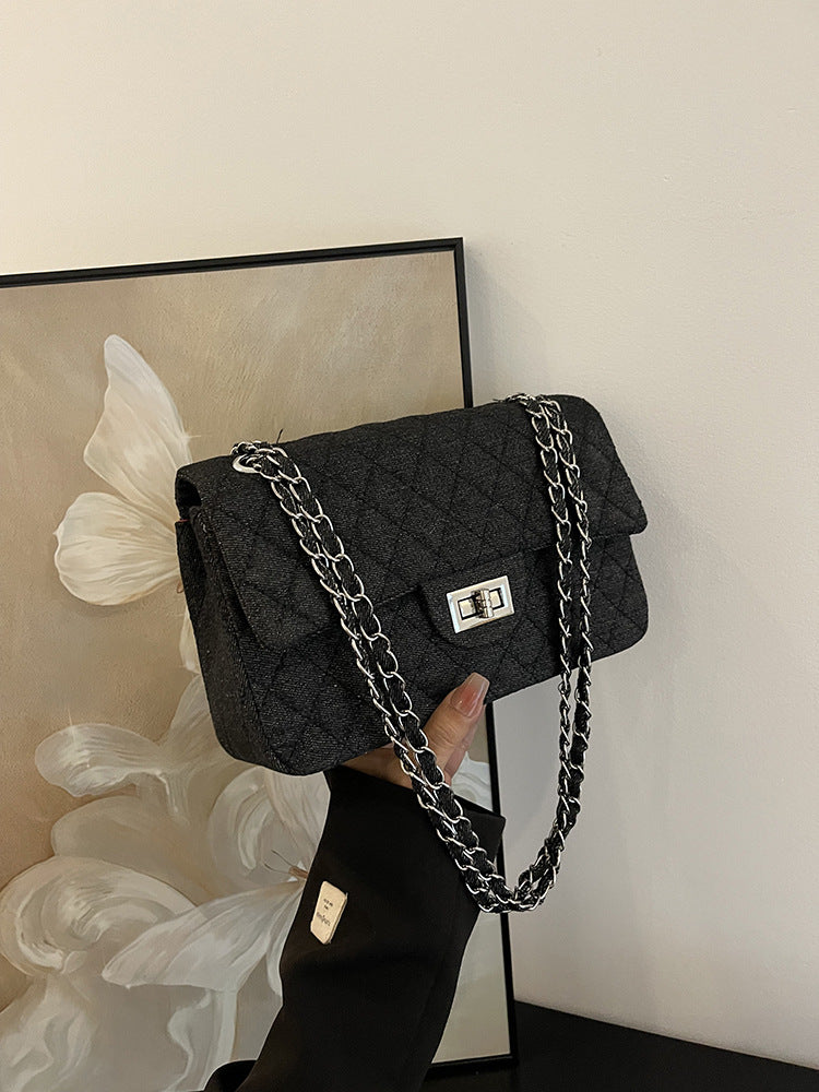 Women's Fashion Diamond Style Chain Denim Batch Bags
