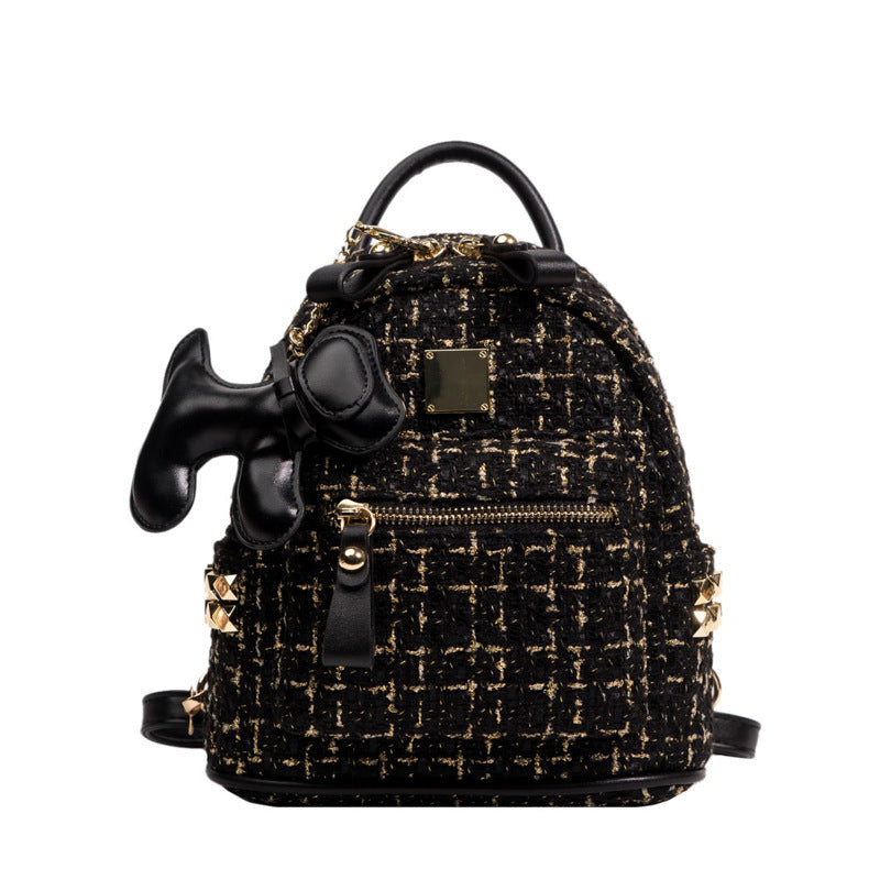 Women's Mini Textured Gold Plaid Shoulders Women's Backpack