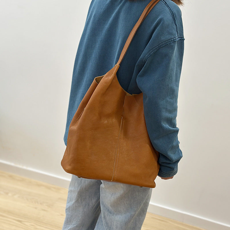 Women's Handmade Simple Retro Large Capacity Genuine Women's Shoulder Bag