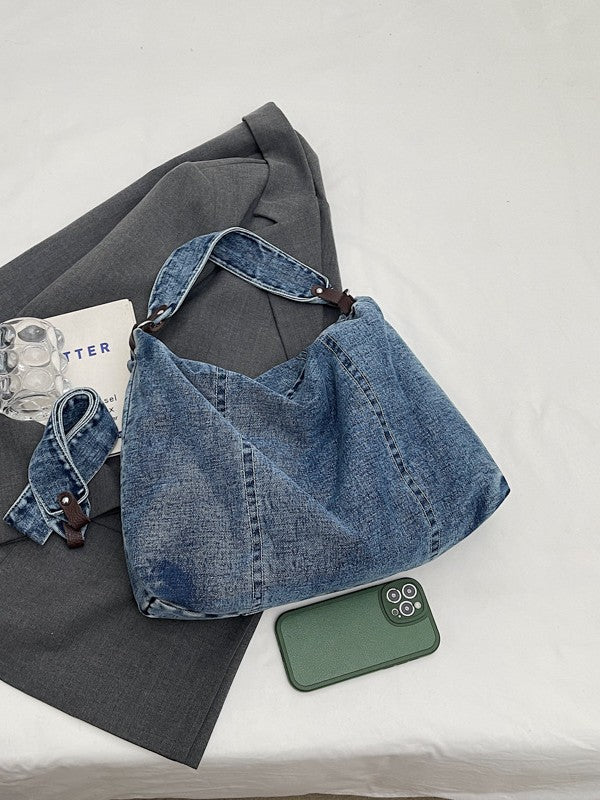 High-grade Washed Denim Style Simple Fashion Solid Shoulder Bags