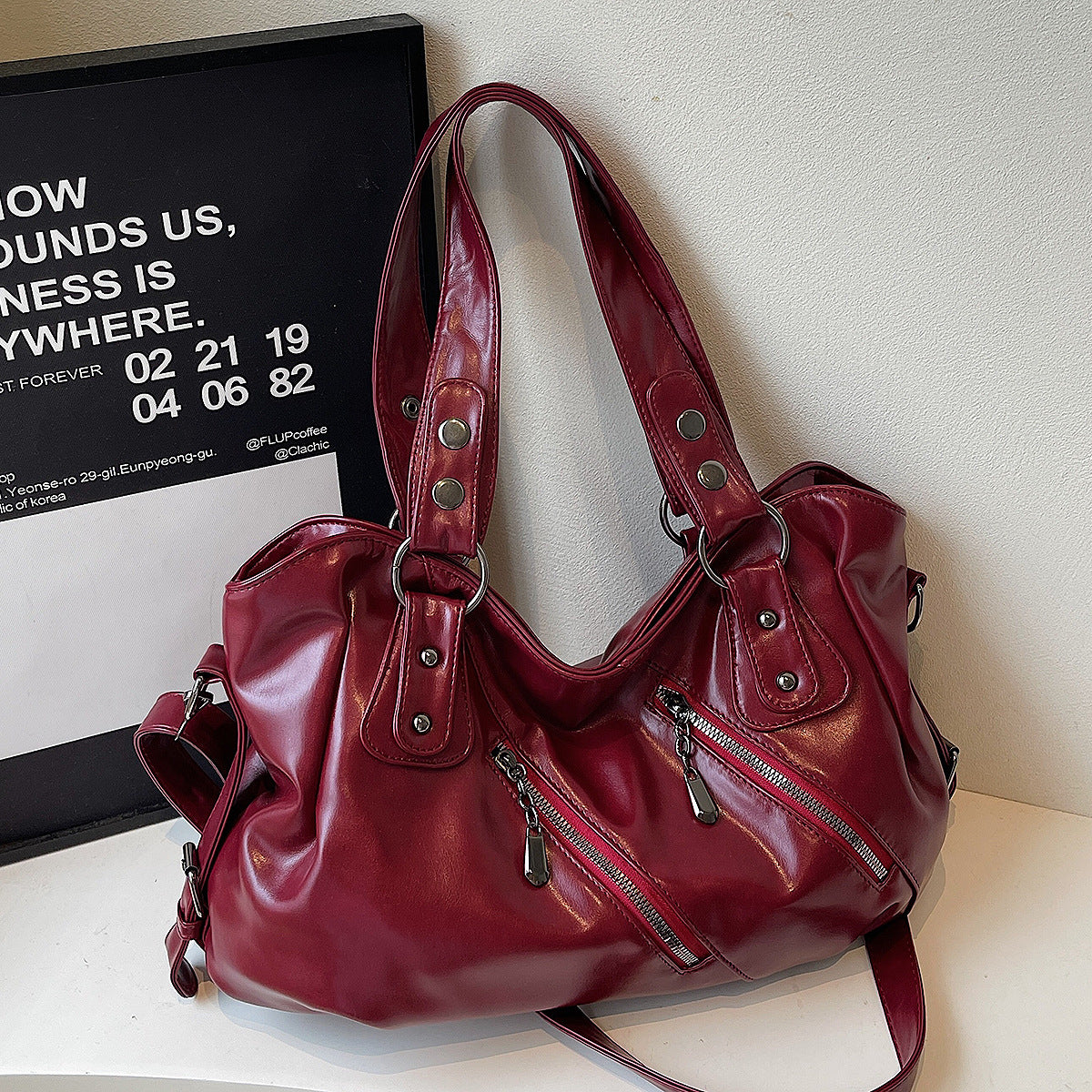 Simple Solid Color Large Capacity Totes Zipper Decorations Classic Bags