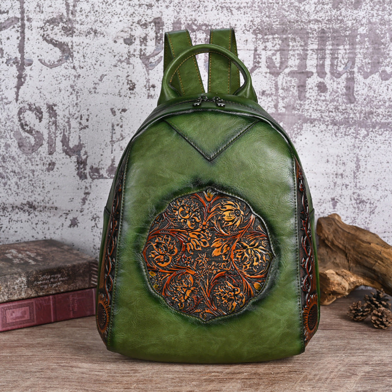 Women's Retro National Style Embossed Large Capacity High Practical Women's Backpack