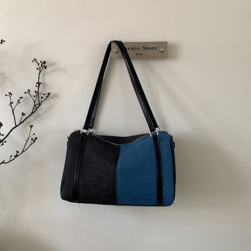 Women's Simple Commute Stitching Contrast Color Boston Pillow Women's Shoulder Bag