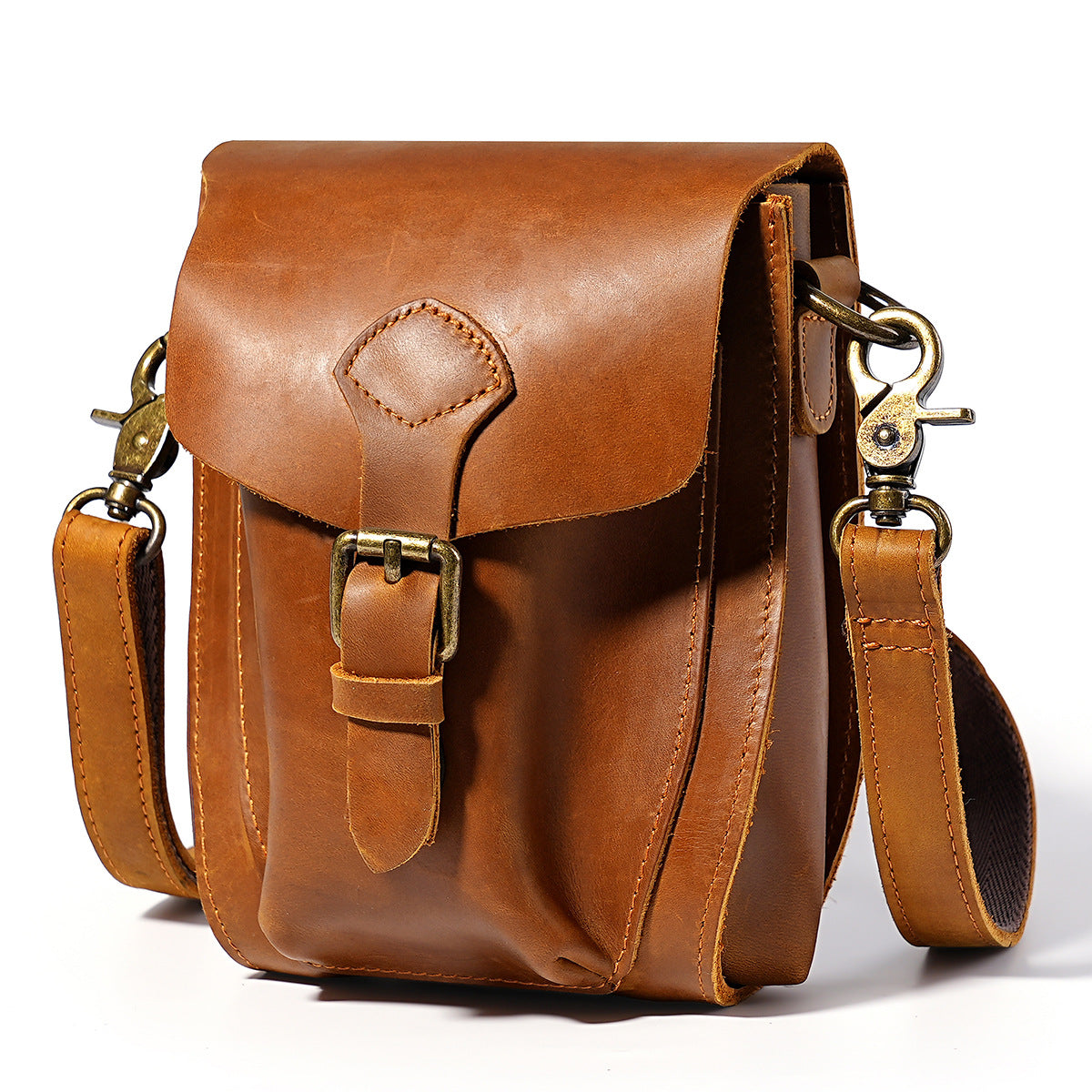 Men's Crazy Horse Leather Personalized Cowhide Hanging Mobile Small Square Bags