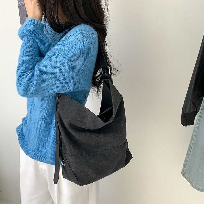 Women's Canvas Stitching Commuter Large Capacity Single Bucket Bags