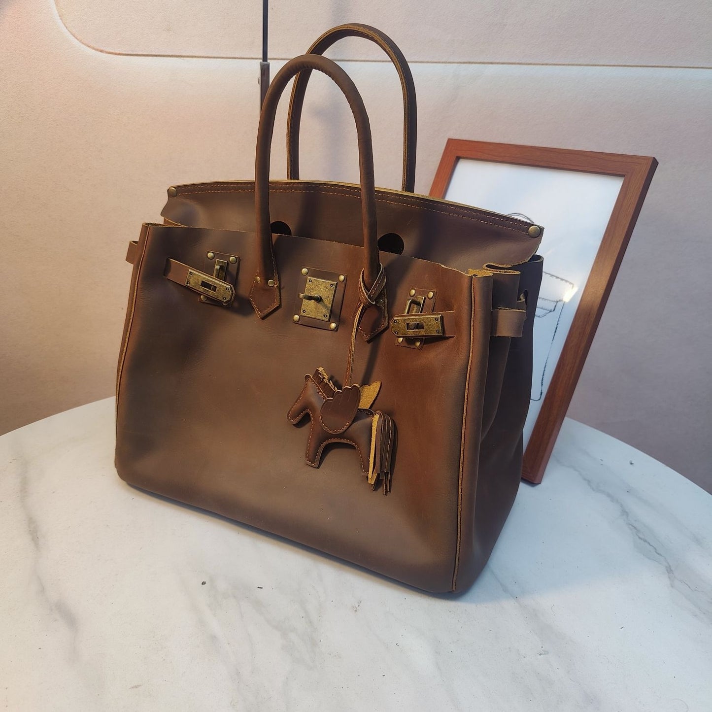 Men's Vintage Crazy Horse Leather Handmade Lady Literature Women's Handbag