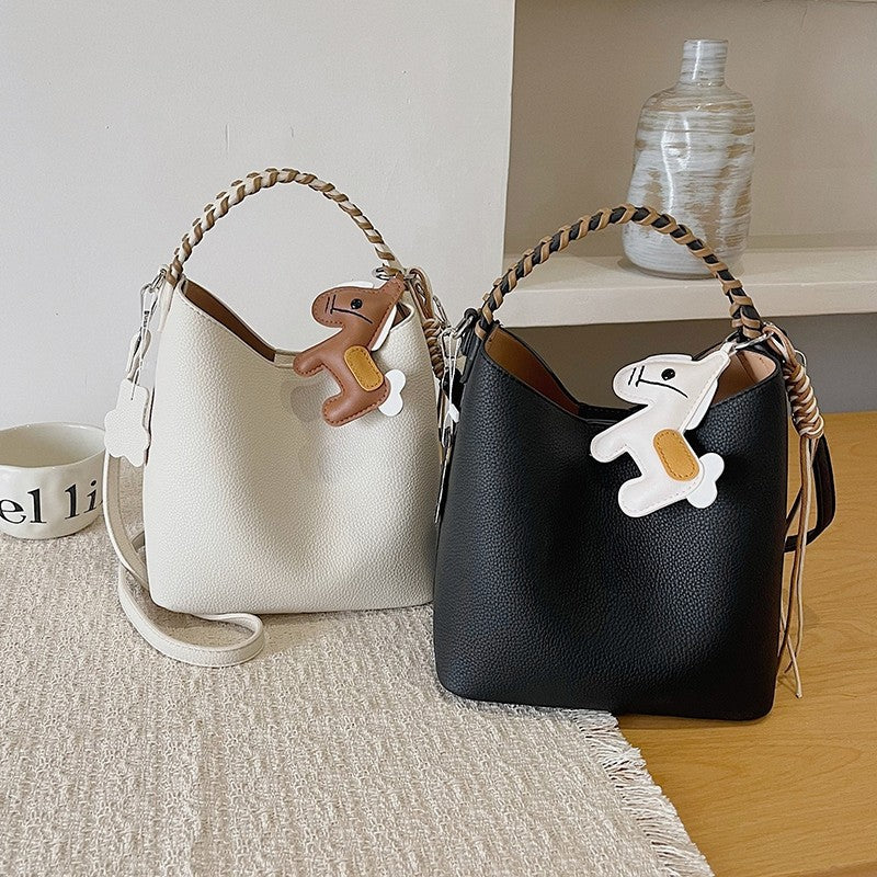 Women's Korean Style Urban Simple Large Capacity Textured Bucket Bags