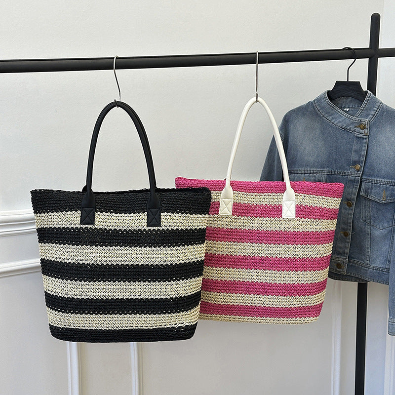 Summer Large Capacity Striped Seaside Vacation Portable Women's Shoulder Bag
