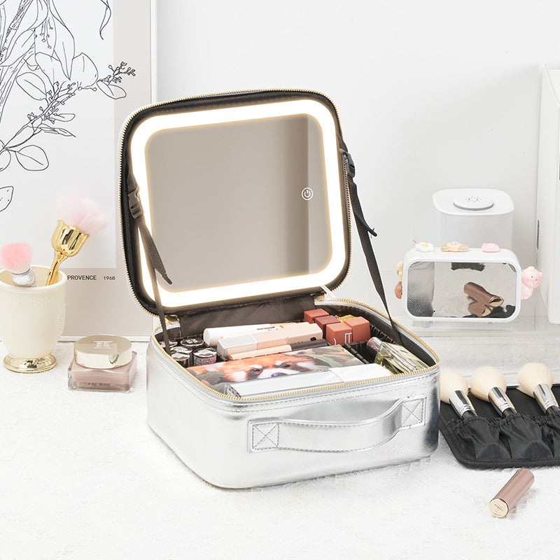 Portable Large Capacity Professional Fixing With Light Makeup Bag