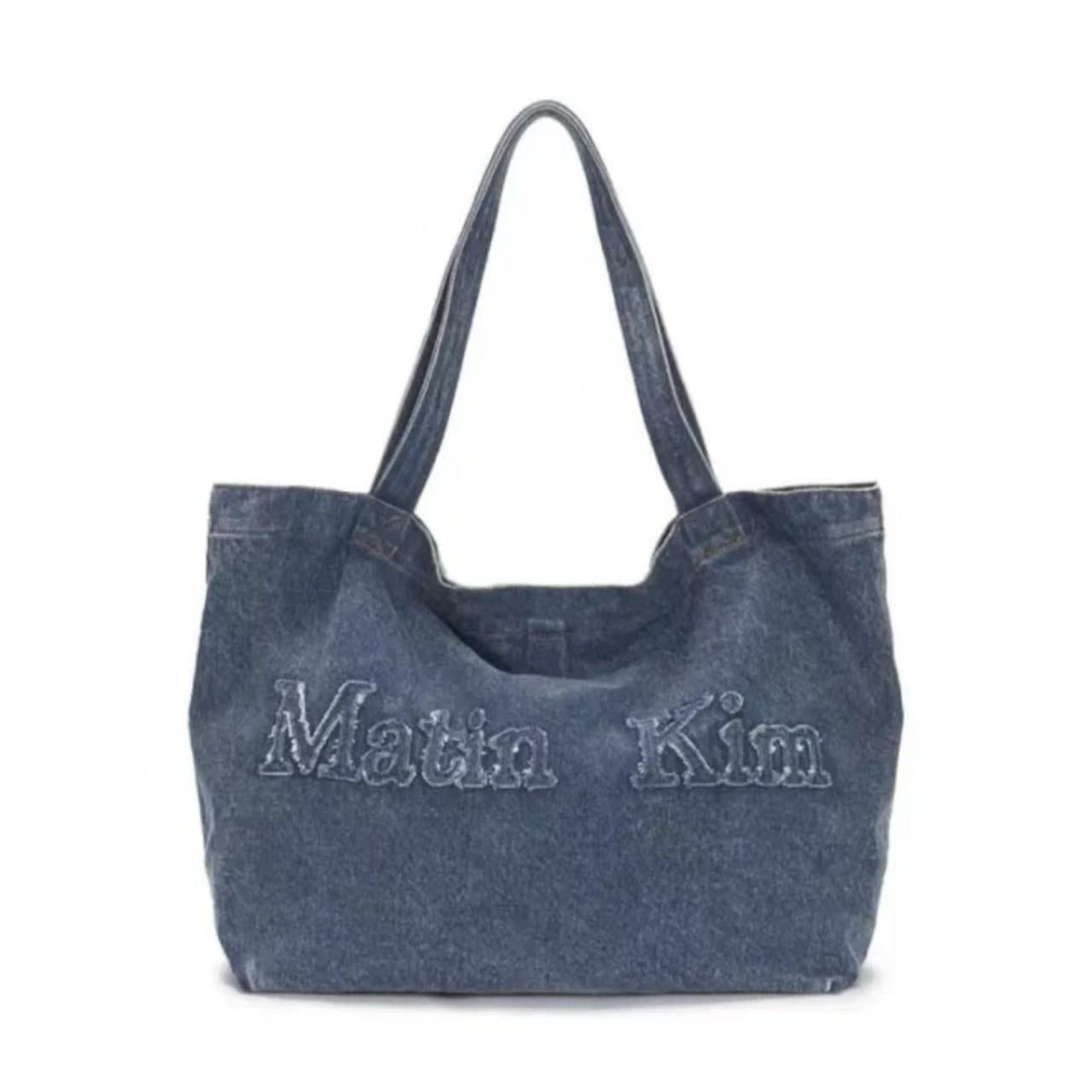 Niche Letter Embroidered Retro Washed Denim Large Capacity Tote Bag