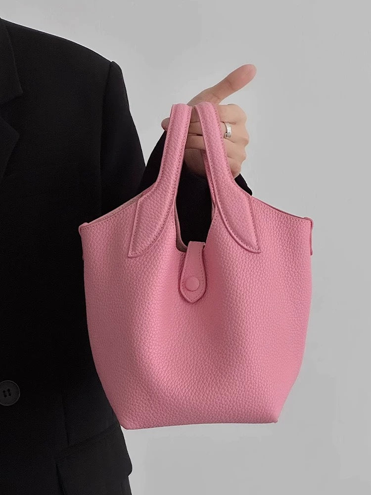 Women's Basket Light Luxury Minority Soft Leather Bucket Bags