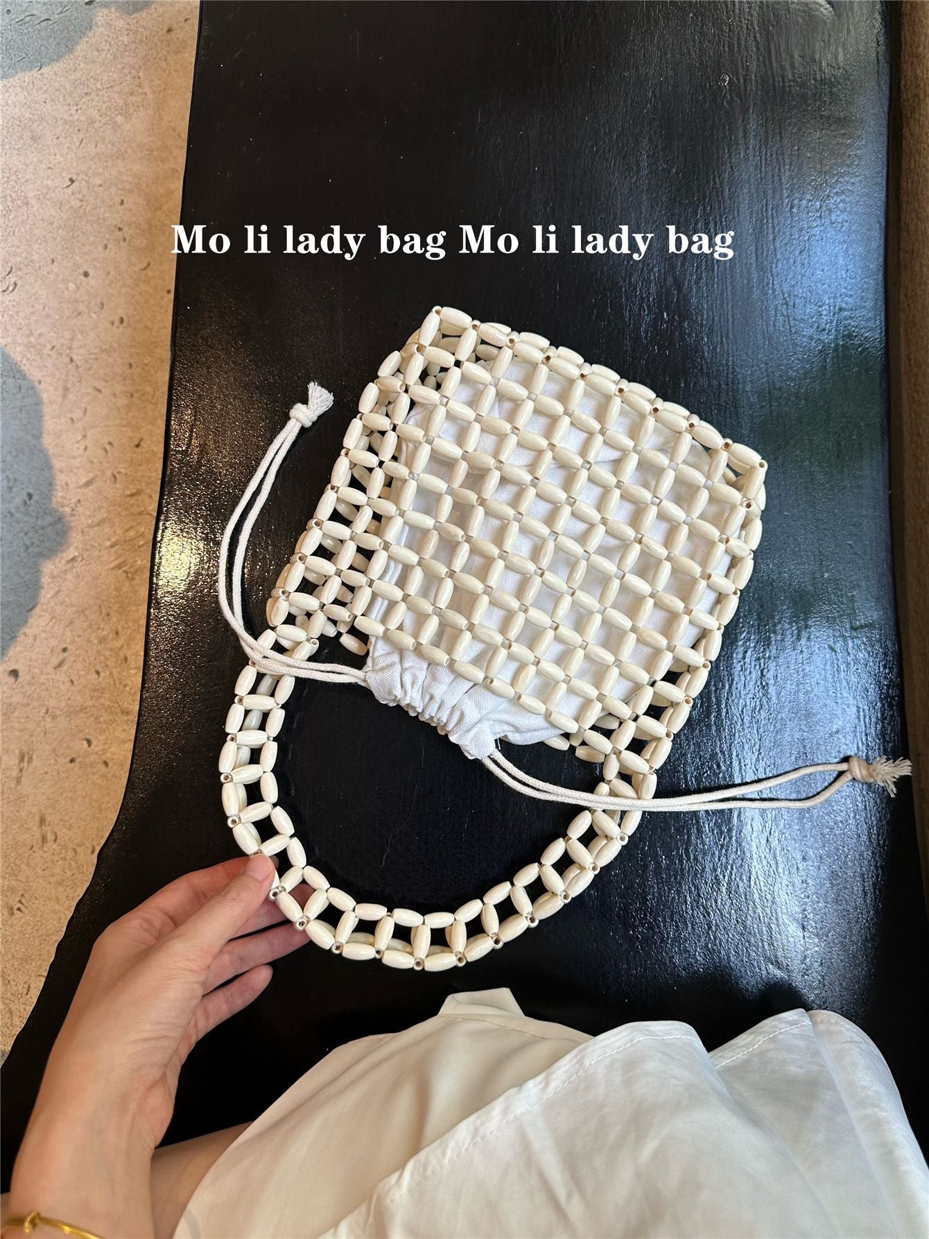 Trendy Design With Wooden Beads Decoration Hand-woven Underarm Bags