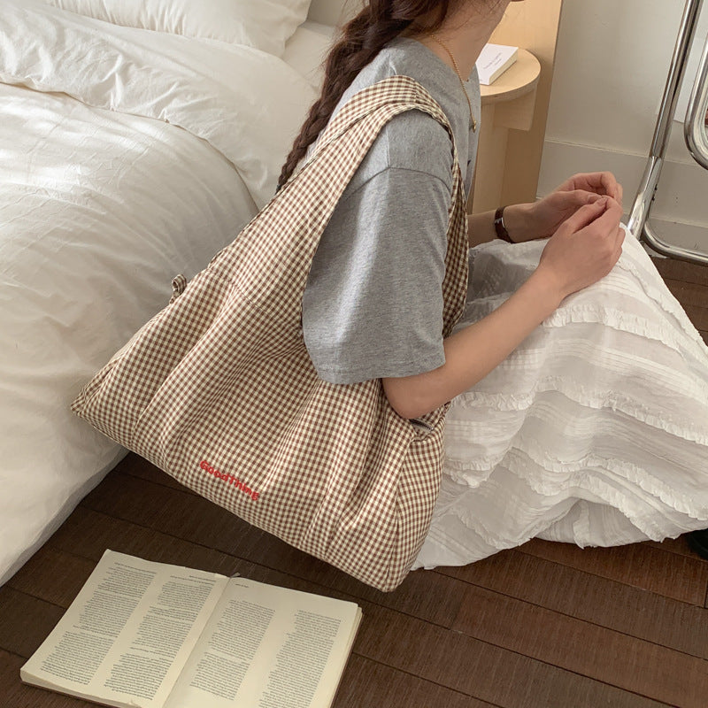 Plaid Female Leisure Large Capacity Letter College Daily Class Bags